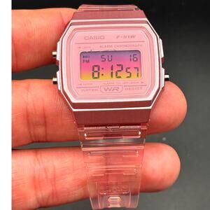 LWS Rosé Prism F91W Pink Clear Strap Digital Mod Watch